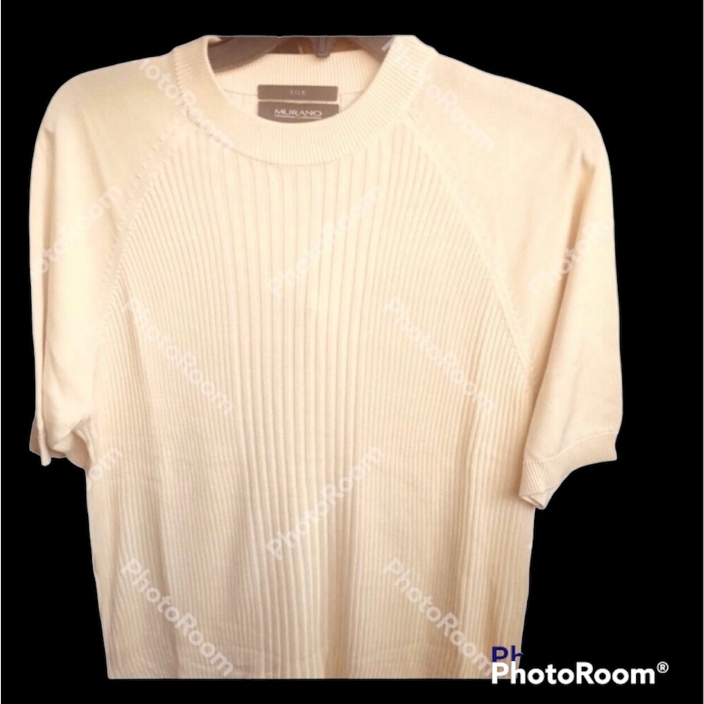 💯 % Silk Murano Short Sleeve Top Medium Ribbed  Lightweight for Layering